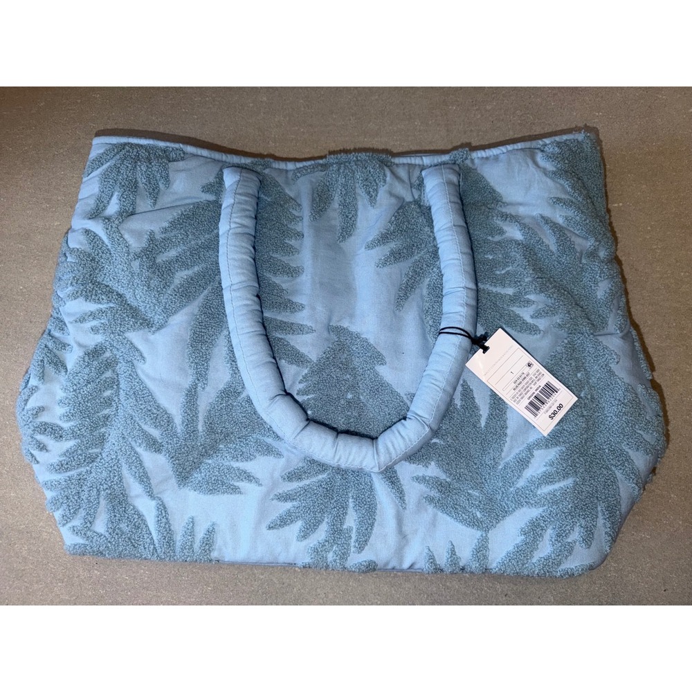 Shade & Shore Palm Leaf Textured Padded Tote Bag OS Light Blue NWT Beach Travel